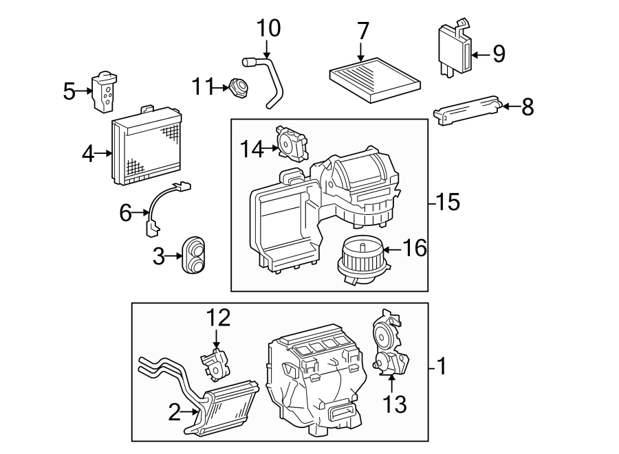 Diagram AIR CONDITIONER & HEATER. EVAPORATOR & HEATER COMPONENTS. for your 2010 Toyota Avalon   