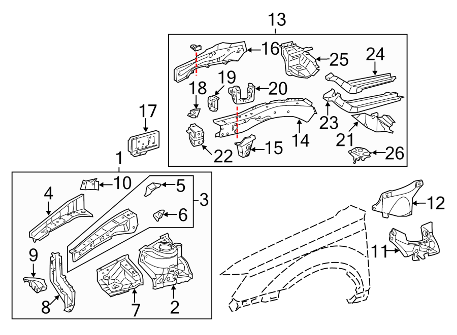 Diagram Fender. Structural components & rails. for your 2001 Toyota Avalon   