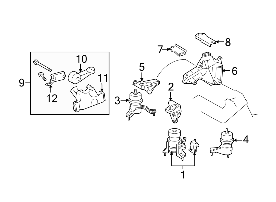 Diagram ENGINE / TRANSAXLE. ENGINE & TRANS MOUNTING. for your 2013 Toyota Matrix   