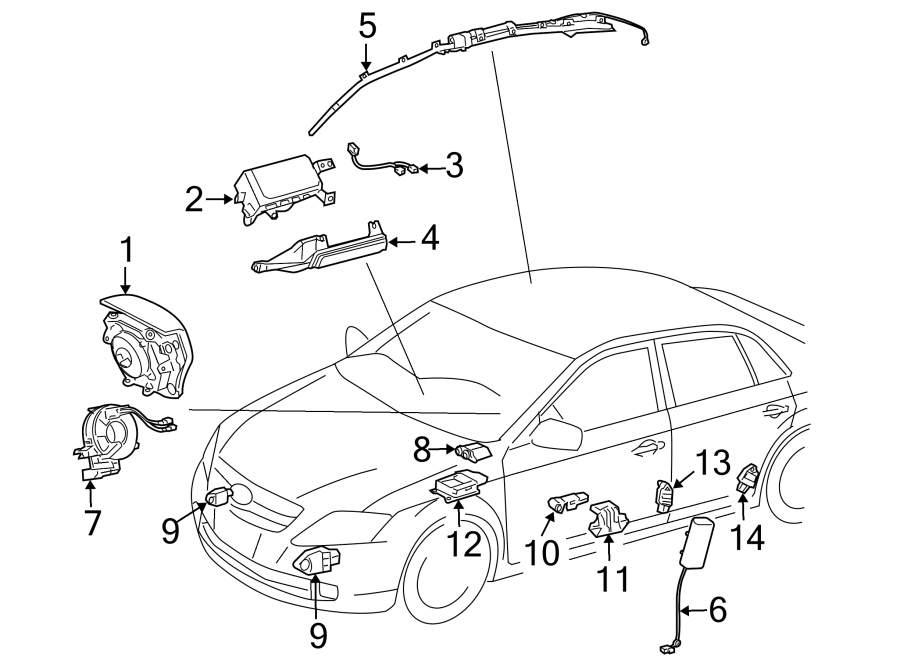 Diagram RESTRAINT SYSTEMS. AIR BAG COMPONENTS. for your Toyota