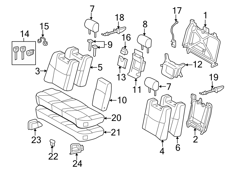 Diagram SEATS & TRACKS. REAR SEAT COMPONENTS. for your 2016 Toyota Yaris   