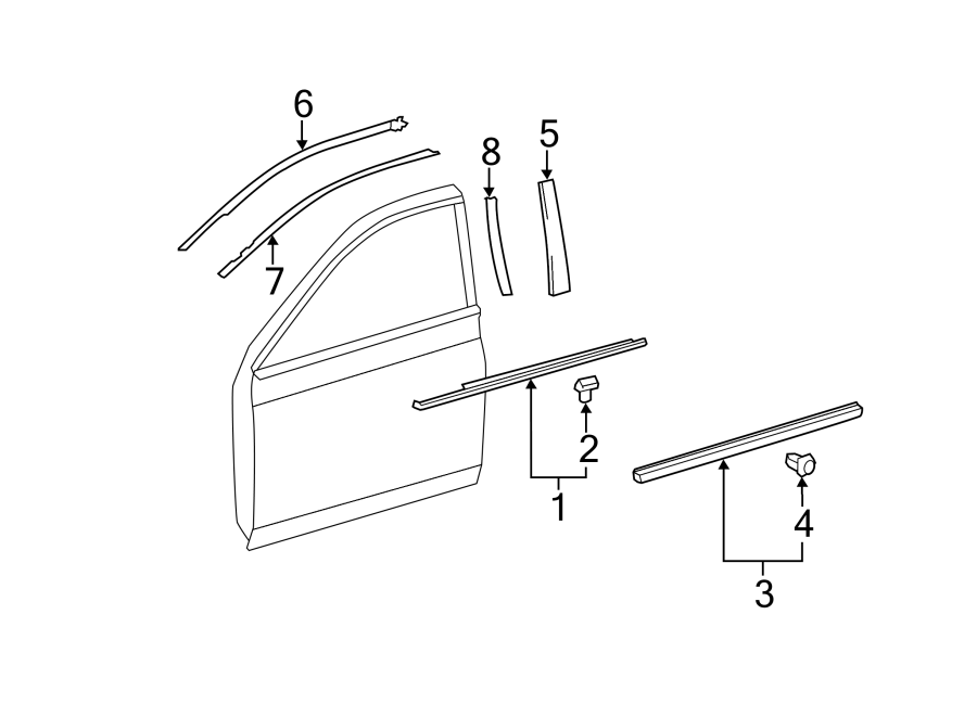 Diagram FRONT DOOR. EXTERIOR TRIM. for your 2013 Toyota Avalon  Hybrid XLE Sedan 