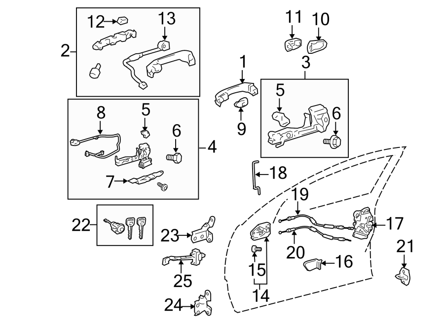 Diagram Front door. Lock & hardware. for your Toyota