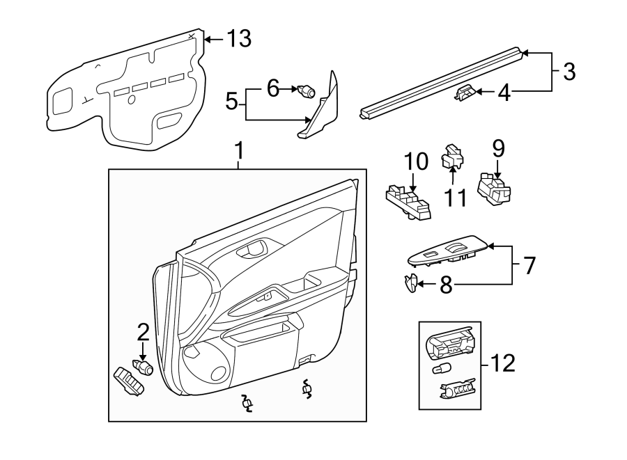 Diagram FRONT DOOR. INTERIOR TRIM. for your 2012 Toyota Avalon   