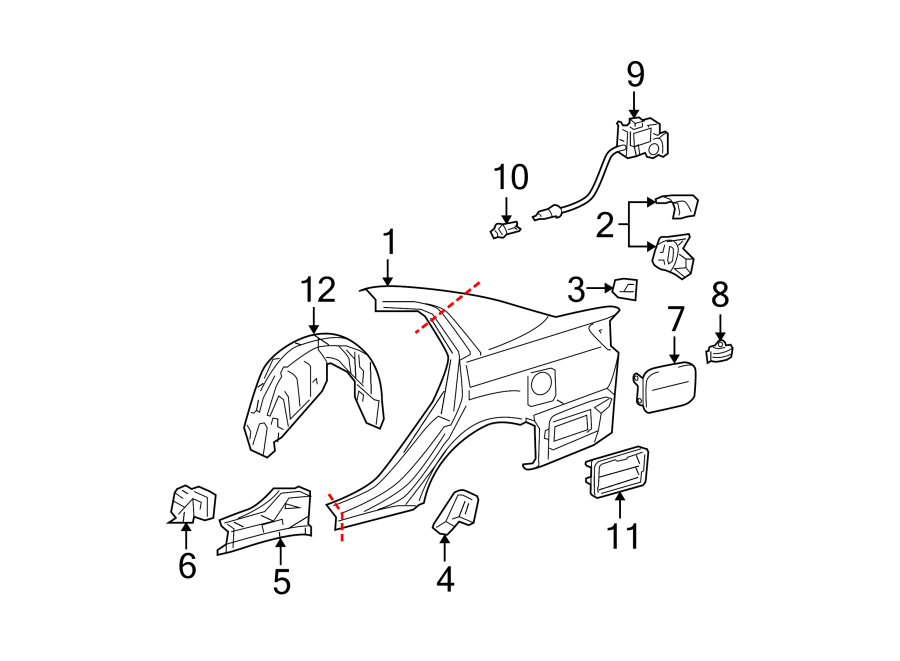 Diagram QUARTER PANEL & COMPONENTS. for your 2022 Toyota Venza  Limited Sport Utility 