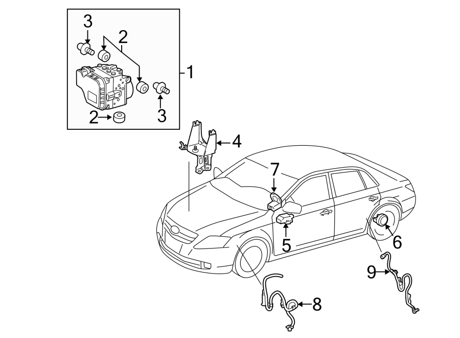 Diagram Abs components. for your 2009 Toyota Highlander 3.5L V6 A/T FWD Sport Sport Utility 