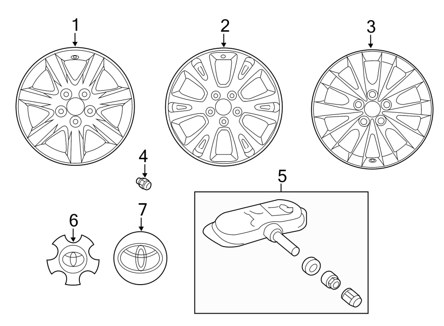 Diagram WHEELS. COVERS & TRIM. for your Toyota