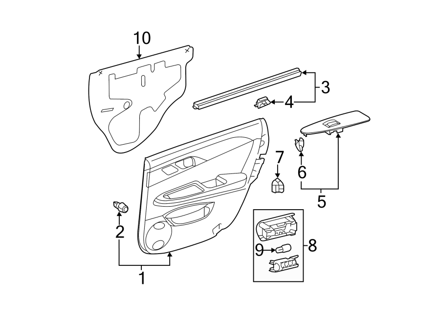 Diagram REAR DOOR. INTERIOR TRIM. for your 2023 Toyota Tundra 3.4L i-Force Max V6 FULL HYBRID EV-GAS (FHEV) A/T RWD Platinum Crew Cab Pickup Fleetside 