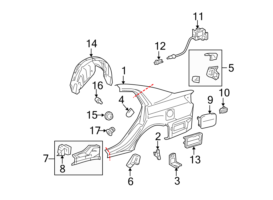 Diagram QUARTER PANEL & COMPONENTS. for your 2022 Toyota Venza  Limited Sport Utility 