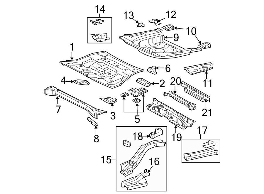 Diagram REAR BODY & FLOOR. FLOOR & RAILS. for your 2006 Toyota RAV4   