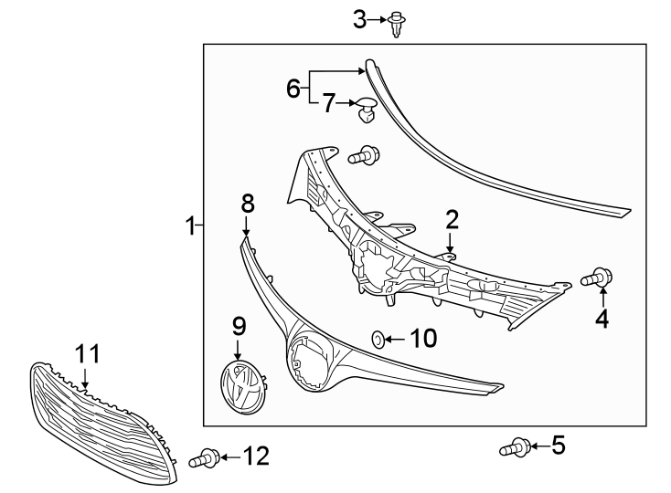 Diagram FRONT BUMPER & GRILLE. GRILLE & COMPONENTS. for your 2013 Toyota Prius Plug-In   