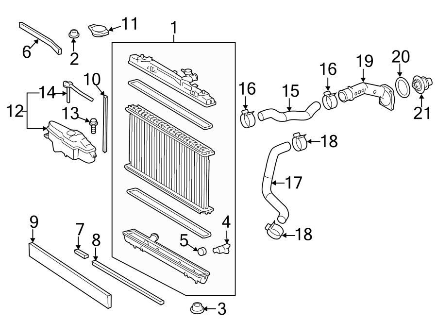 Diagram RADIATOR & COMPONENTS. for your 2009 Toyota Highlander   