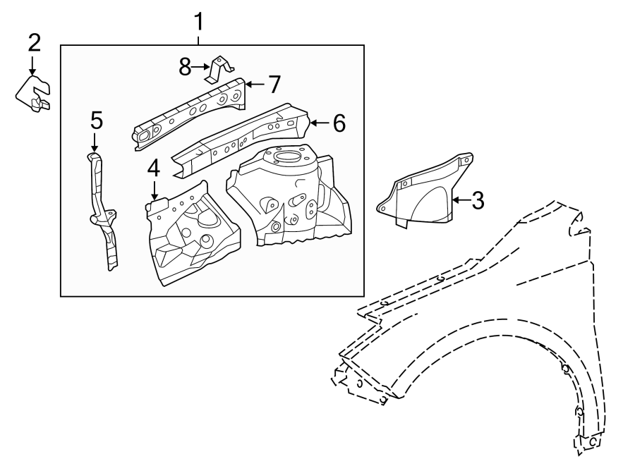 Diagram FENDER. STRUCTURAL COMPONENTS & RAILS. for your 2013 Toyota Avalon  Hybrid XLE Sedan 