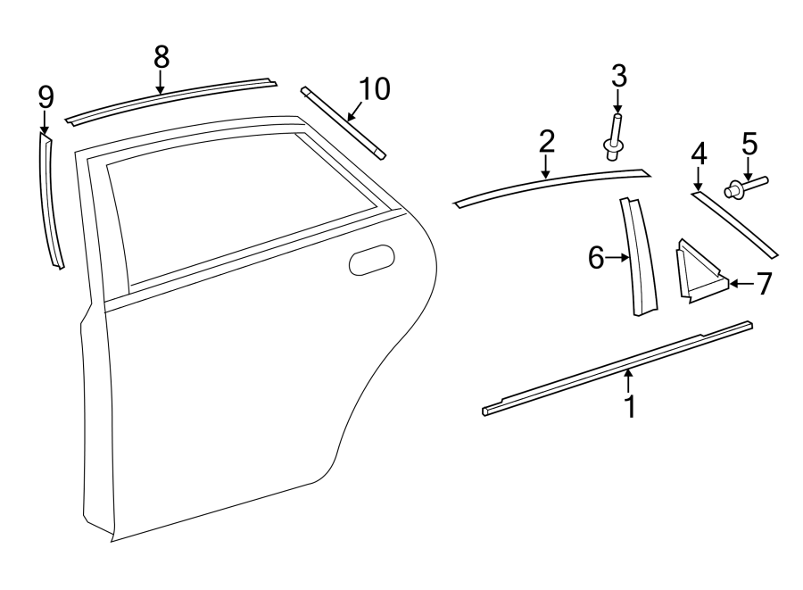 Diagram REAR DOOR. EXTERIOR TRIM. for your 2013 Toyota Avalon  XLE Touring Sedan 