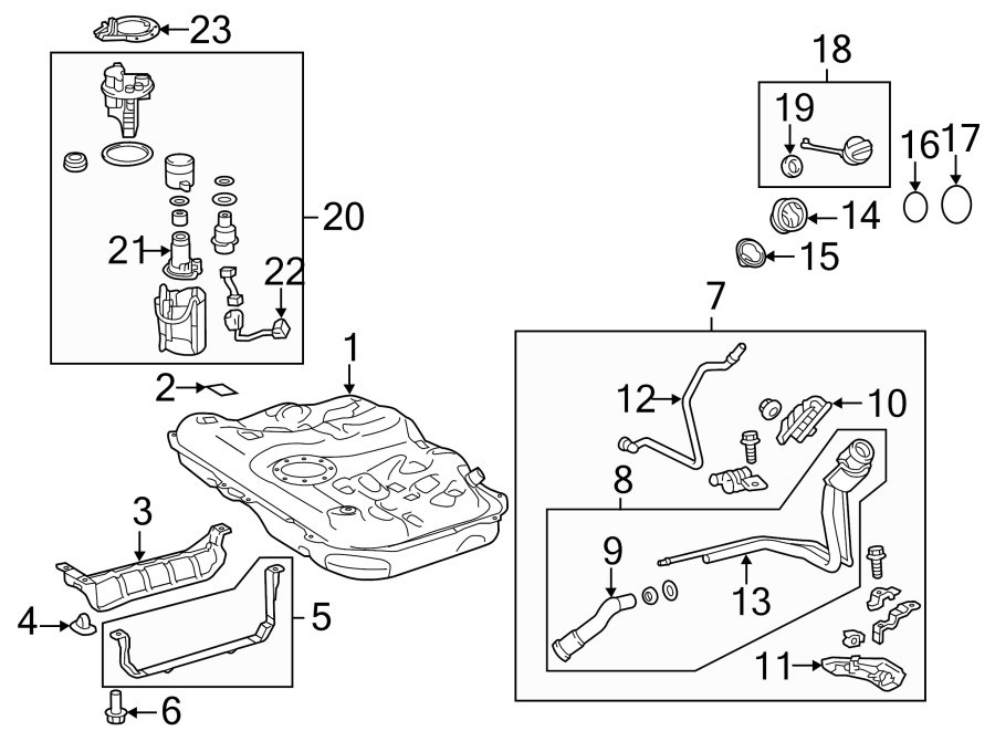 Diagram FUEL SYSTEM COMPONENTS. for your 2019 Toyota Tacoma  SR5 Crew Cab Pickup Fleetside 