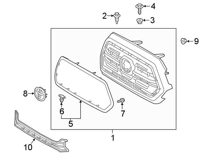 Diagram GRILLE & COMPONENTS. for your 2019 Toyota Prius Prime   