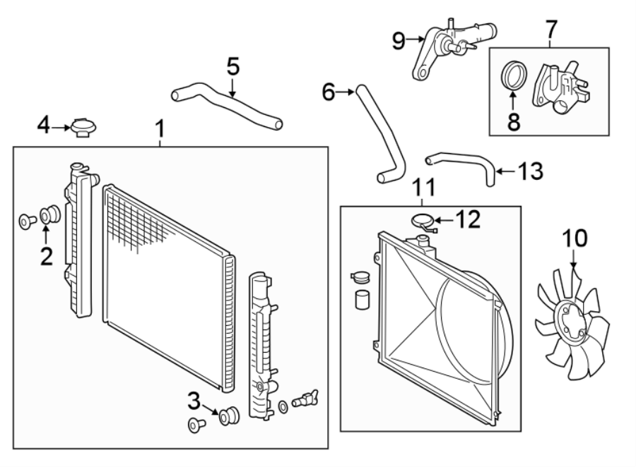 Diagram COOLING FAN. RADIATOR & COMPONENTS. for your 2019 Toyota Highlander  Hybrid XLE Sport Utility 