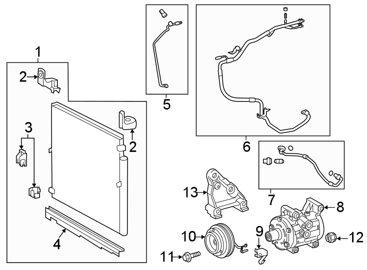 Diagram Air conditioner & heater. Compressor & lines. Condenser. for your 2018 Toyota Prius   