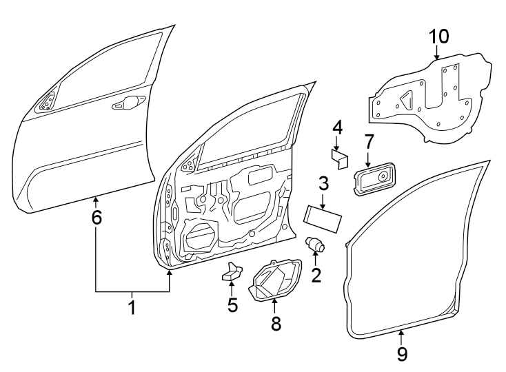 Diagram FRONT DOOR. DOOR & COMPONENTS. for your 2017 Toyota Yaris iA   