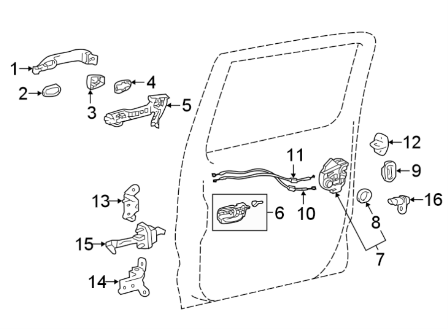 Diagram Rear door. Lock & hardware. for your 2011 Toyota Prius   