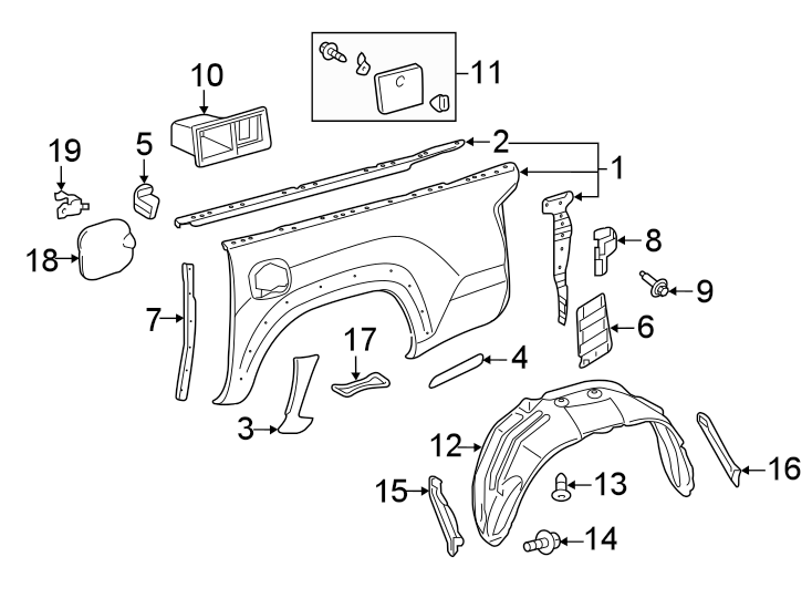 Diagram PICK UP BOX. FRONT & SIDE PANELS. for your Toyota