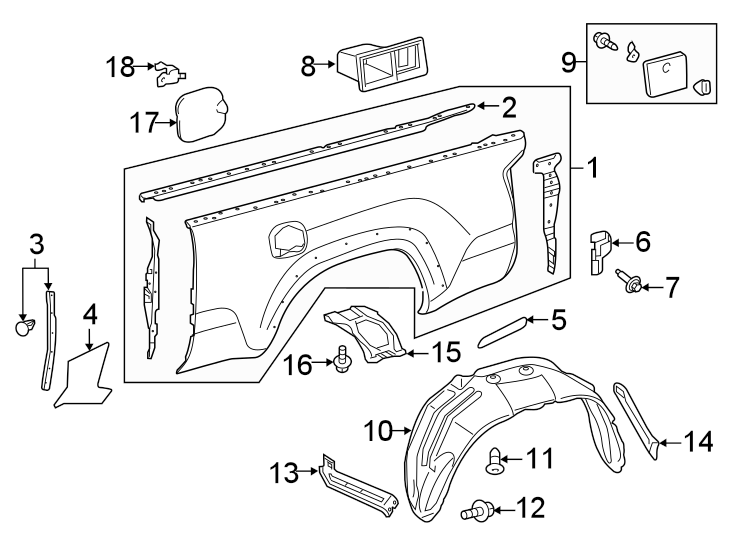 Diagram PICK UP BOX. FRONT & SIDE PANELS. for your Toyota