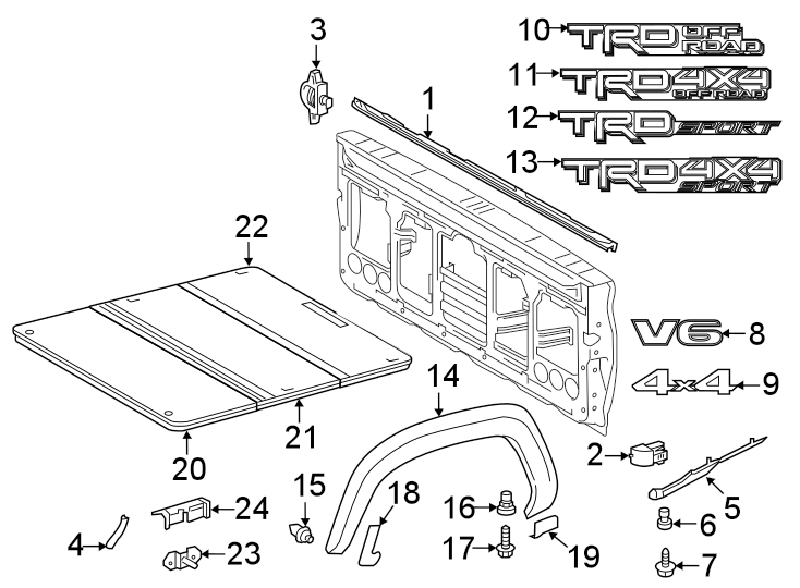 Diagram PICK UP BOX. EXTERIOR TRIM. for your Toyota