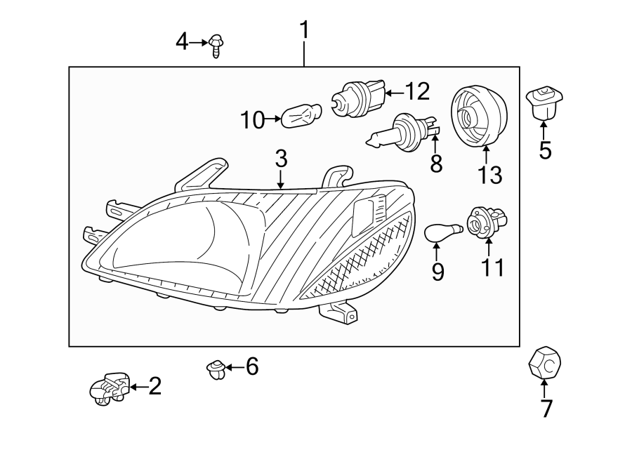 Diagram FRONT LAMPS. HEADLAMP COMPONENTS. for your 2001 Toyota Camry   