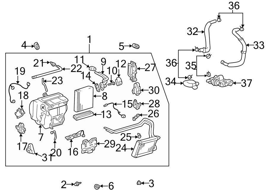 Diagram AIR CONDITIONER & HEATER. EVAPORATOR & HEATER COMPONENTS. for your Toyota Prius  