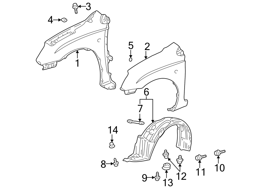 Diagram FENDER & COMPONENTS. for your Toyota