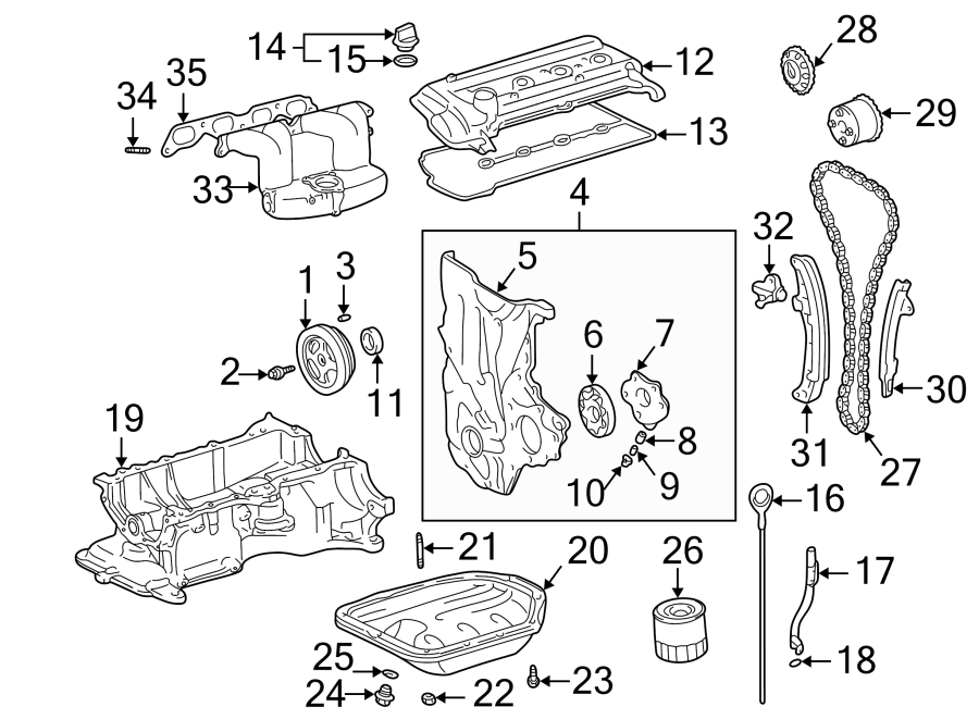 Diagram ENGINE / TRANSAXLE. ENGINE PARTS. for your 1998 Toyota Tacoma   