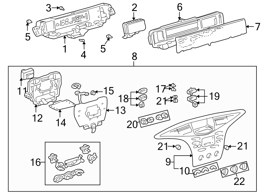 Diagram INSTRUMENT PANEL. CLUSTER & SWITCHES. for your 2019 Toyota Corolla  XSE Sedan 