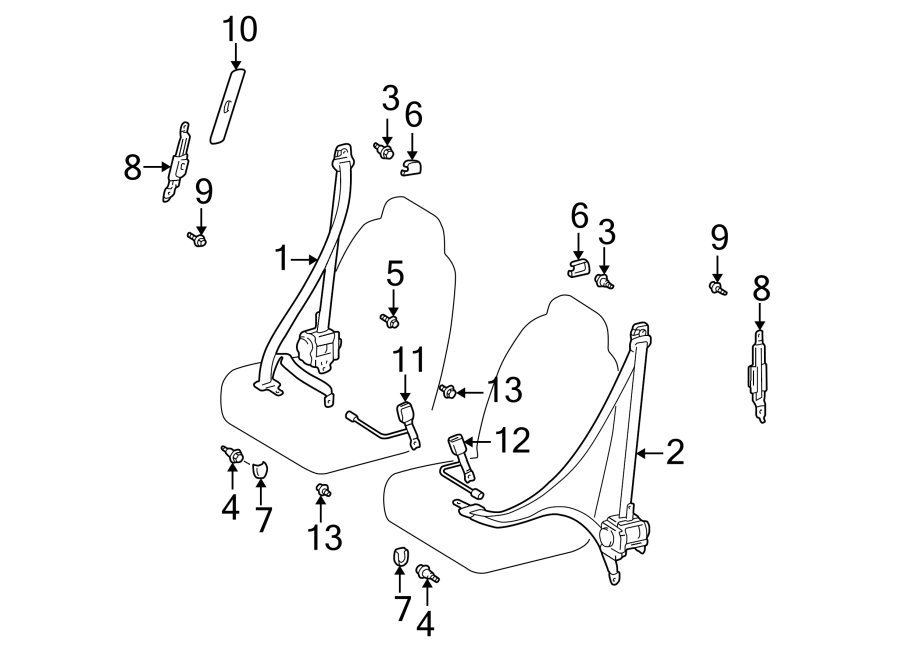 Diagram RESTRAINT SYSTEMS. FRONT SEAT BELTS. for your 2004 Toyota Tacoma 2.4L A/T RWD Base Crew Cab Pickup Fleetside 