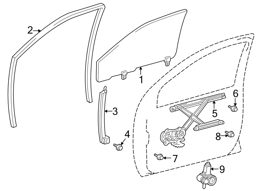 Diagram FRONT DOOR. GLASS & HARDWARE. for your 2011 Toyota Tacoma 2.7L M/T 4WD Base Crew Cab Pickup Fleetside 