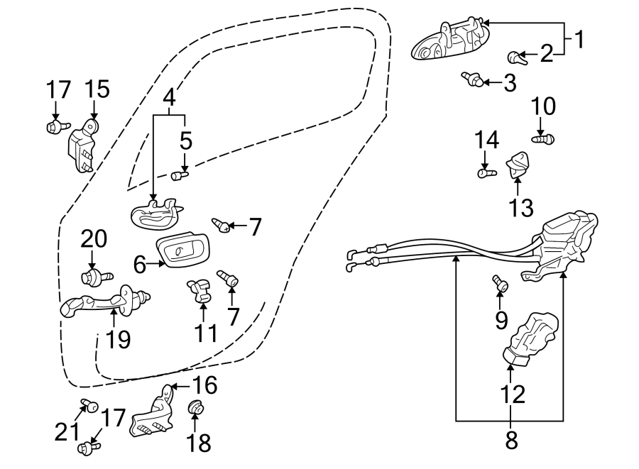 Diagram REAR DOOR. LOCK & HARDWARE. for your 2012 Toyota Camry  SE SEDAN 