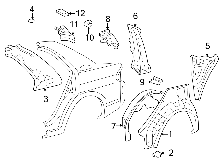 Diagram QUARTER PANEL. INNER STRUCTURE. for your 1990 Toyota Corolla  DLX Sedan 