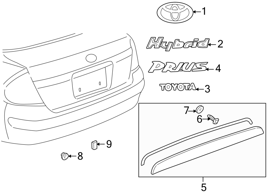 Diagram TRUNK LID. EXTERIOR TRIM. for your 2022 Toyota Prius   