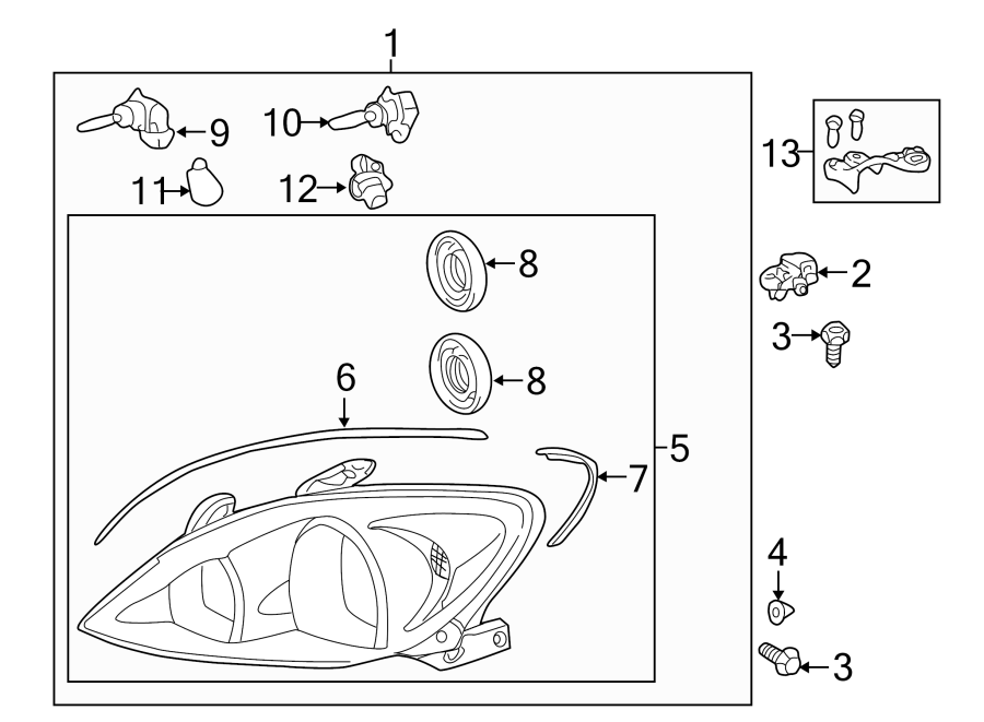 Diagram FRONT LAMPS. HEADLAMP COMPONENTS. for your 2004 Toyota Camry 3.0L V6 M/T LE SEDAN 