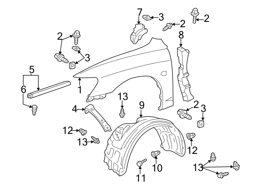 Diagram FENDER & COMPONENTS. for your Toyota