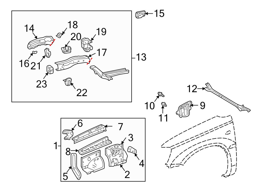 Diagram FENDER. STRUCTURAL COMPONENTS & RAILS. for your 1997 Toyota T100   