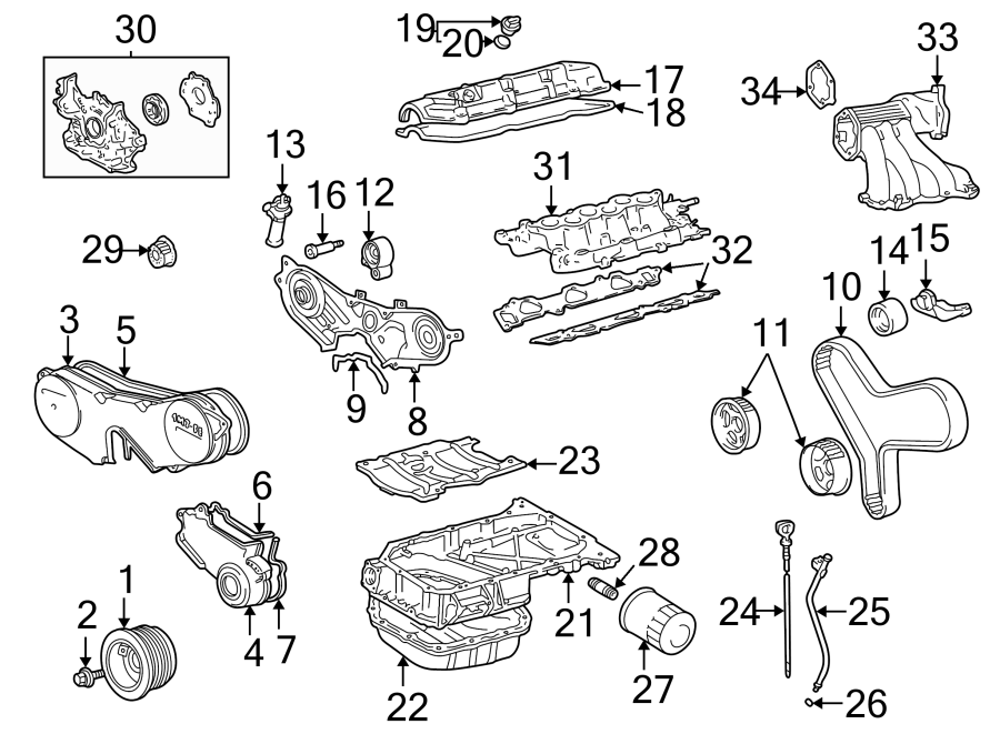 Diagram ENGINE / TRANSAXLE. ENGINE PARTS. for your 2008 Toyota Highlander  Sport Sport Utility 