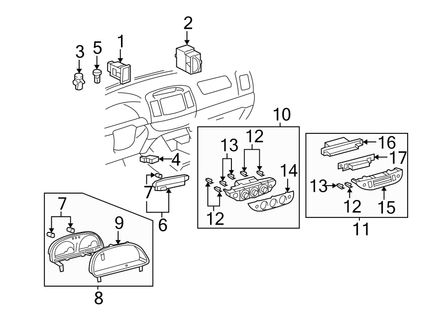 Diagram INSTRUMENT PANEL. CLUSTER & SWITCHES. for your 2006 Toyota Tacoma 2.7L A/T 4WD Base Extended Cab Pickup Fleetside 