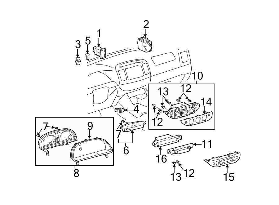 Diagram INSTRUMENT PANEL. CLUSTER & SWITCHES. for your 2007 Toyota Highlander 3.3L V6 A/T AWD Base Sport Utility 