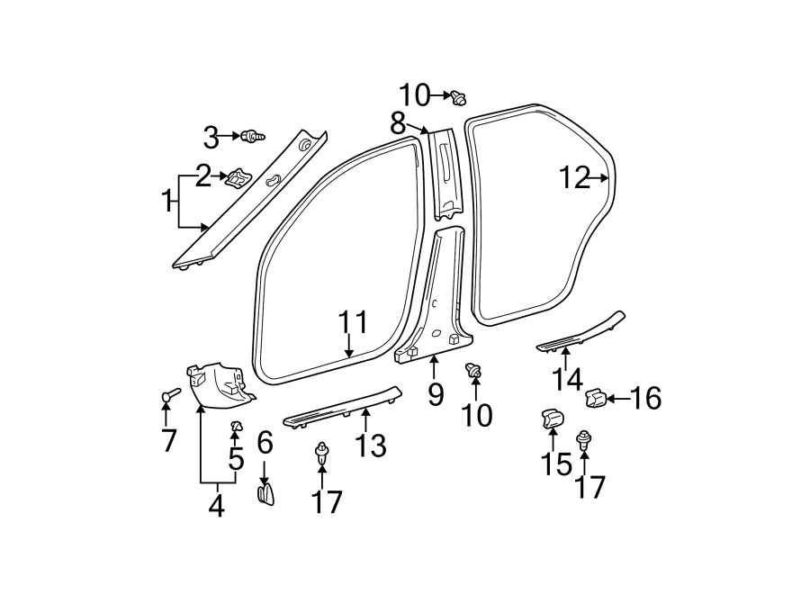 Diagram PILLARS. ROCKER & FLOOR. INTERIOR TRIM. for your 2012 Toyota Sienna 3.5L V6 A/T FWD Base Mini Passenger Van 