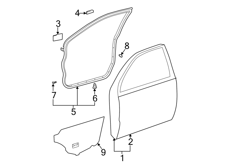 Diagram FRONT DOOR. DOOR & COMPONENTS. for your Toyota