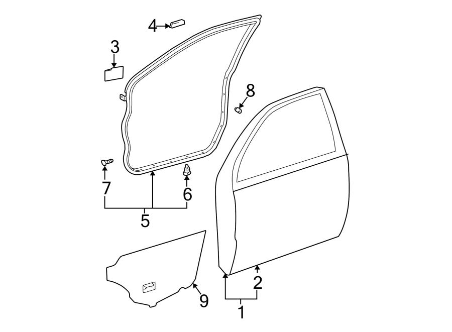 Diagram FRONT DOOR. DOOR & COMPONENTS. for your Toyota