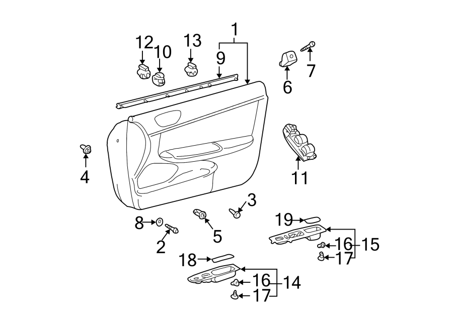 Diagram FRONT DOOR. INTERIOR TRIM. for your 1996 Toyota Camry   