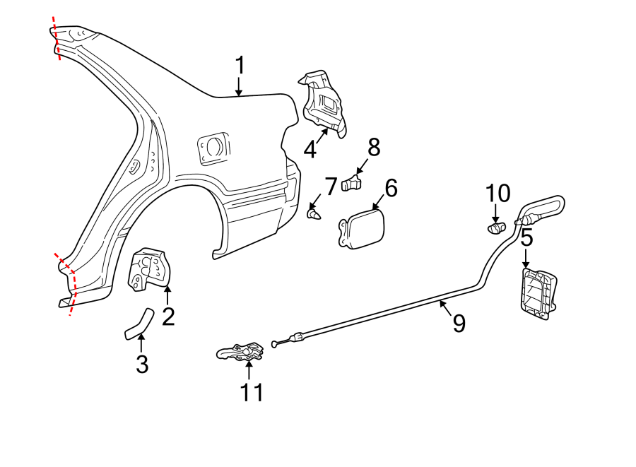 Diagram QUARTER PANEL & COMPONENTS. for your 2022 Toyota Venza  Limited Sport Utility 