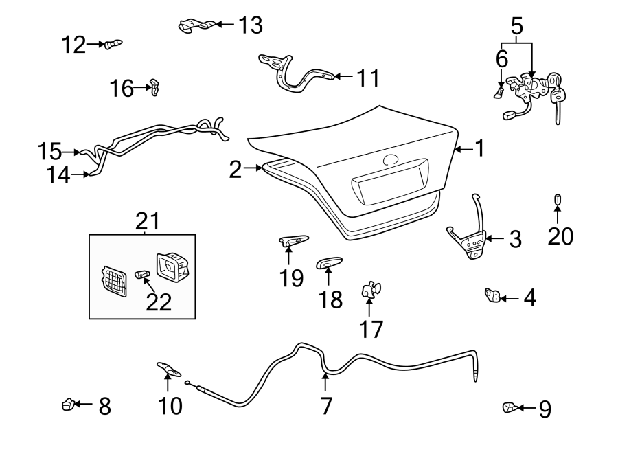 Diagram TRUNK LID. LID & COMPONENTS. for your 2022 Toyota Prius Prime   