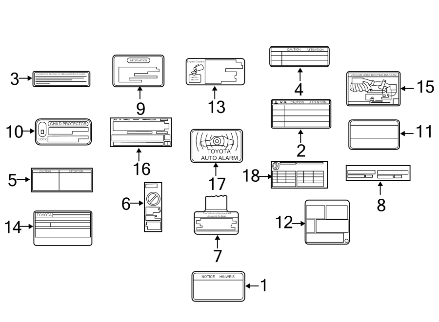 Diagram INFORMATION LABELS. for your 2016 Toyota Camry  XLE SEDAN 